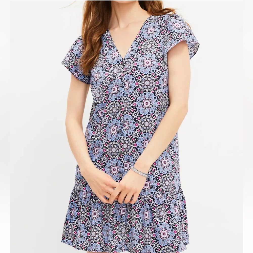 LOFT Flutter Sleeve mandala dress - worn a few times.